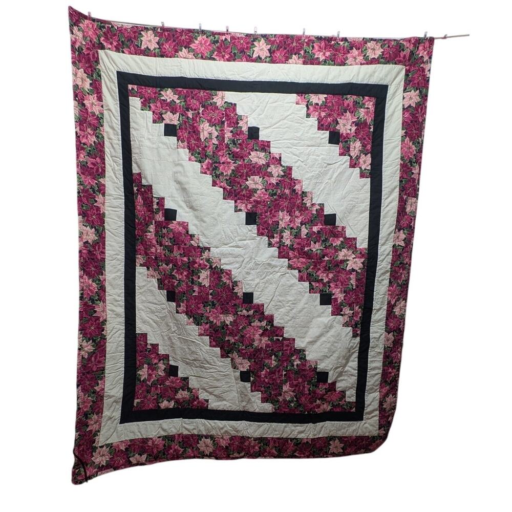 Handmade Large Throw Poinsettia Quilt